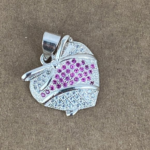 Ribbon of Rubies pass through a Heart Wrapped in a Bow Pendant Necklace - Picture 4 of 5